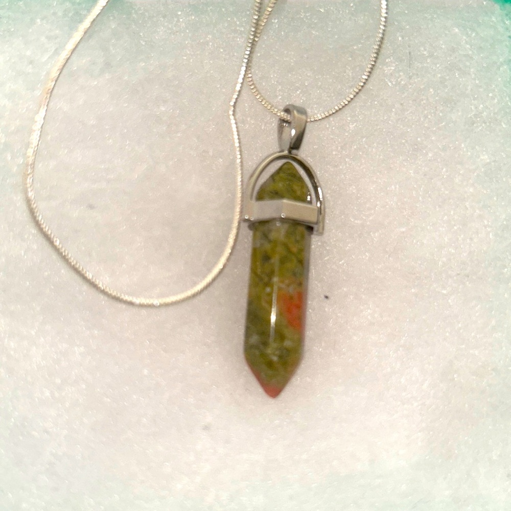 Boho hippie a Unakite Sterling Silver 16” Necklace